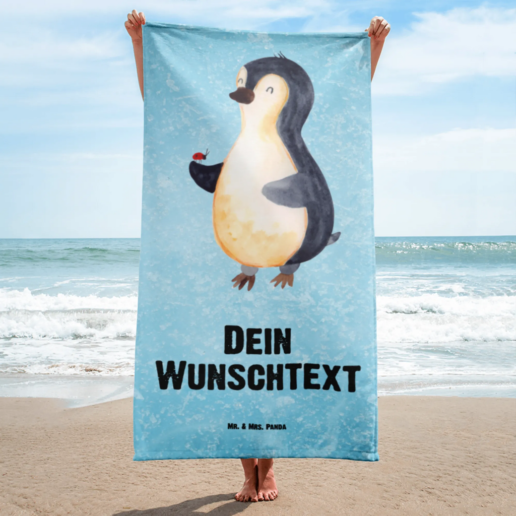 Handtuch mit Namen Pinguin Marienkäfer Personalisiertes Badehandtuch, Handtuch personalisiert, Handtuch mit Namen, Badetuch personalisiert, Handtuch bedrucken, Saunatuch mit Namen, Handtuch Geschenk, Pinguin, Pinguine, Marienkäfer, Liebe, Wunder, Glück, Freude, Lebensfreude