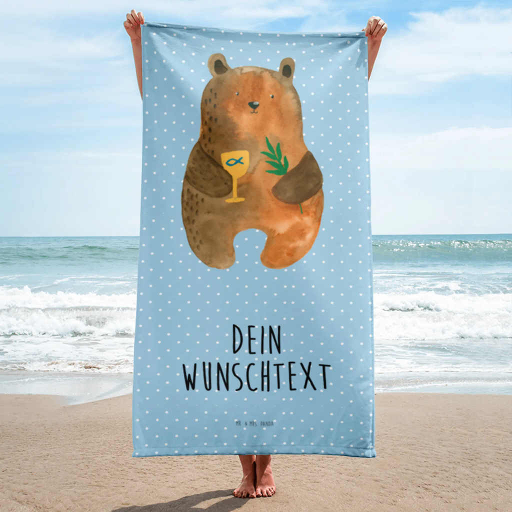 Handtuch mit Namen Konfirmation-Bär Personalisiertes Badehandtuch, Handtuch personalisiert, Handtuch mit Namen, Badetuch personalisiert, Handtuch bedrucken, Saunatuch mit Namen, Handtuch Geschenk, Bär, Teddy, Teddybär, Konfirmation, Kirche, evangelisch, Gottesdienst