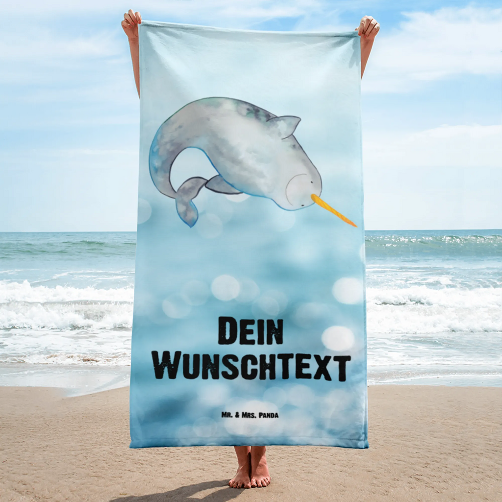 Handtuch mit Namen Narwal Personalisiertes Badehandtuch, Handtuch personalisiert, Handtuch mit Namen, Badetuch personalisiert, Handtuch bedrucken, Saunatuch mit Namen, Handtuch Geschenk, Meerestiere, Meer, Urlaub, Narwal, Wal, Putzen, Hausfrau, Junggesellin, aufräumen, Kinderzimmer