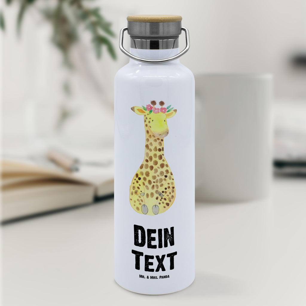 Personalisierte Trinkflasche Giraffe Blumenkranz Personalisierte Trinkflasche, Trinkflasche mit Namen, Trinkflasche bedrucken, Flasche personalisiert, Trinkflasch mit Aufdruck, Trinkflasche Werbegeschenk, Namensaufdruck Trinkflasche, Sportflasche personalisiert, Trinkflasche Sport, Afrika, Wildtiere, Giraffe, Blumenkranz, Abenteurer, Selbstliebe, Freundin