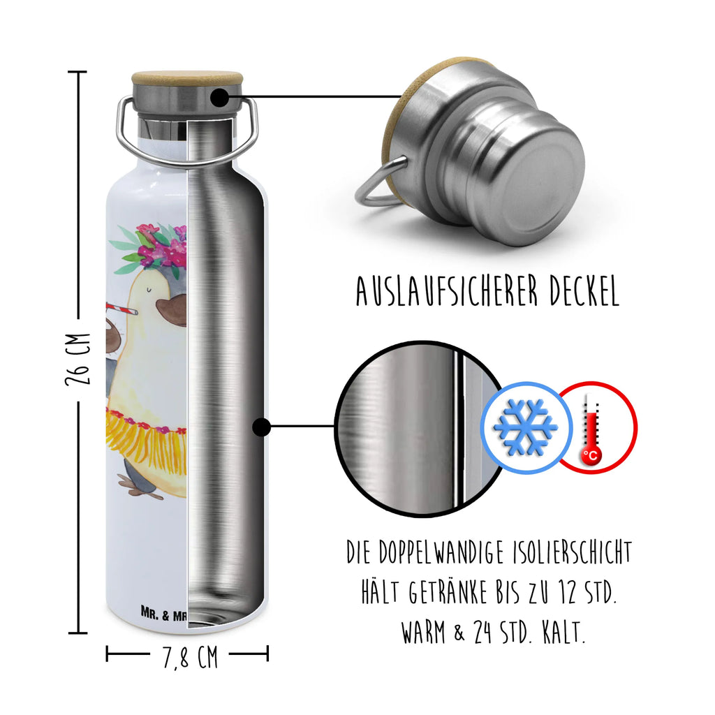 Trinkflasche Pinguin Kokosnuss Thermosflasche, Isolierflasche, Edelstahl, Trinkflasche, isoliert, Wamrhaltefunktion, Sportflasche, Flasche zum Sport, Sportlerflasche, Pinguin, Aloha, Hawaii, Urlaub, Kokosnuss, Pinguine