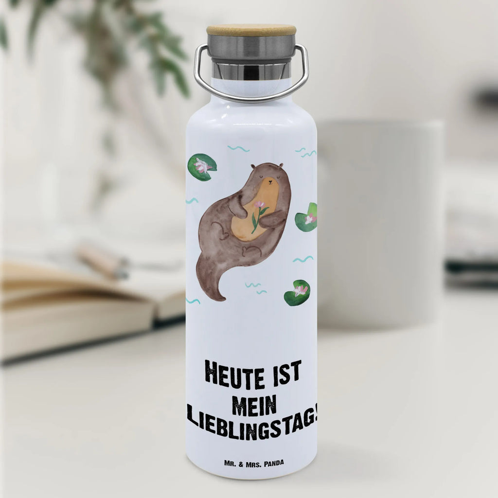 Trinkflasche Otter Seerose Thermosflasche, Isolierflasche, Edelstahl, Trinkflasche, isoliert, Wamrhaltefunktion, Sportflasche, Flasche zum Sport, Sportlerflasche, Otter, Fischotter, Seeotter, Otter Seeotter See Otter