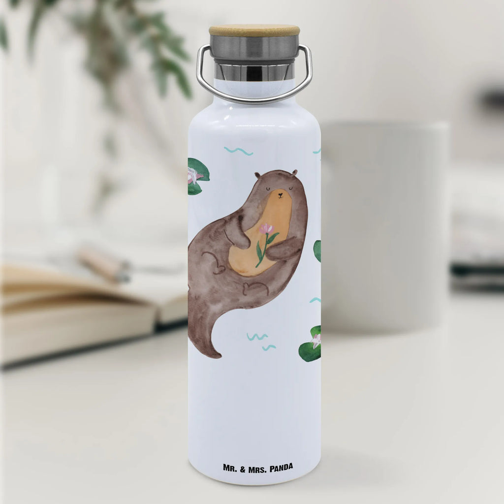 Trinkflasche Otter Seerose Thermosflasche, Isolierflasche, Edelstahl, Trinkflasche, isoliert, Wamrhaltefunktion, Sportflasche, Flasche zum Sport, Sportlerflasche, Otter, Fischotter, Seeotter, Otter Seeotter See Otter