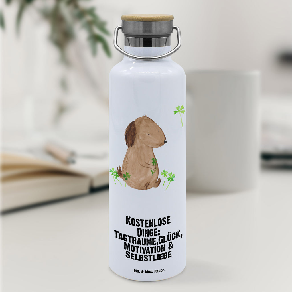 Trinkflasche Hund Kleeblatt Thermosflasche, Isolierflasche, Edelstahl, Trinkflasche, isoliert, Wamrhaltefunktion, Sportflasche, Flasche zum Sport, Sportlerflasche, Hund, Hundemotiv, Haustier, Hunderasse, Tierliebhaber, Hundebesitzer, Sprüche, Kleeblatt, Glück, Tagträume, Motivation, Neuanfang, Geschenk, Glücksbringer, Selbstliebe, Achtsamkeit