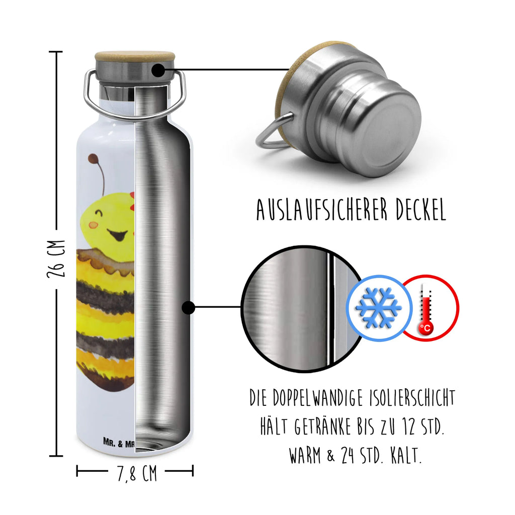 Trinkflasche Biene Happy Thermosflasche, Isolierflasche, Edelstahl, Trinkflasche, isoliert, Wamrhaltefunktion, Sportflasche, Flasche zum Sport, Sportlerflasche, Biene, Wespe, Hummel