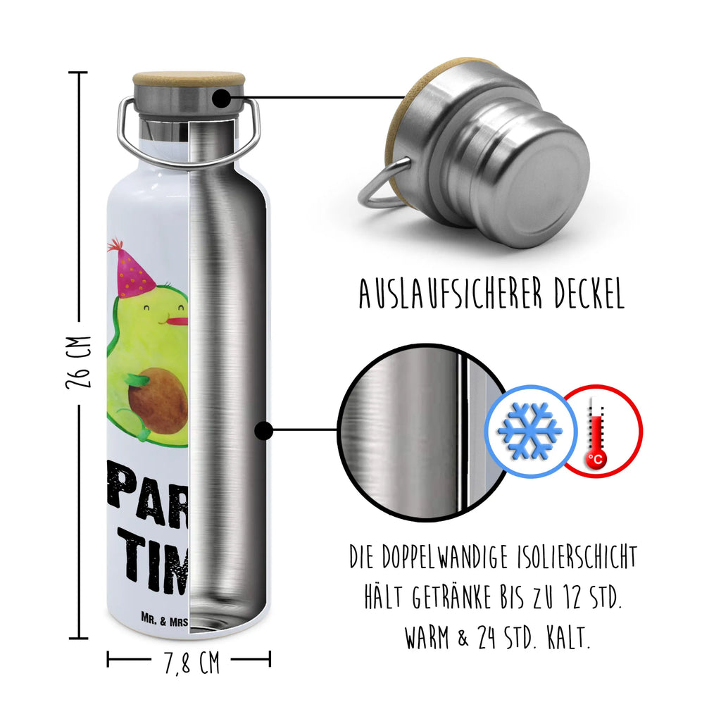 Trinkflasche Avocado Party Zeit Thermosflasche, Isolierflasche, Edelstahl, Trinkflasche, isoliert, Wamrhaltefunktion, Sportflasche, Flasche zum Sport, Sportlerflasche, Avocado, Veggie, Vegan, Gesund