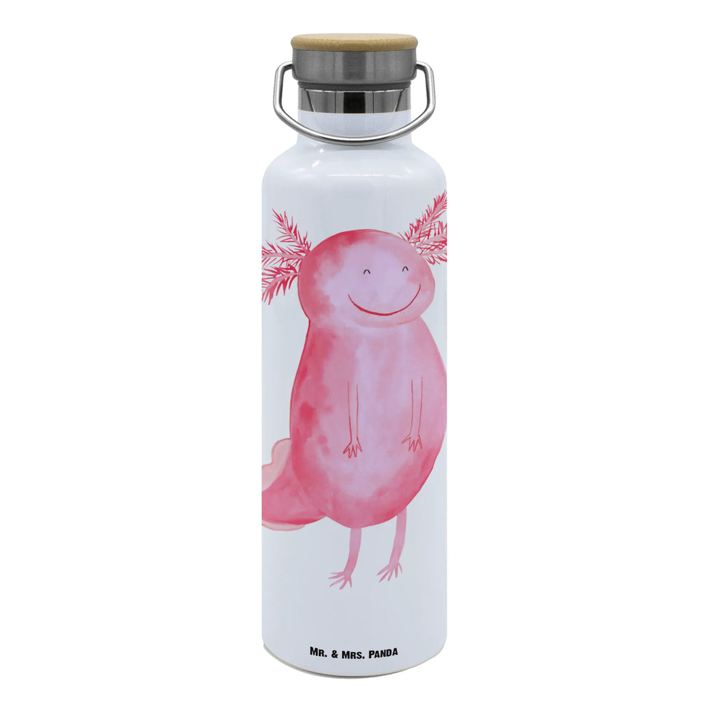 Trinkflasche Axolotl Glücklich Thermosflasche, Isolierflasche, Edelstahl, Trinkflasche, isoliert, Wamrhaltefunktion, Sportflasche, Flasche zum Sport, Sportlerflasche, Axolotl, Molch, Axolot, Schwanzlurch, Lurch, Lurche, Motivation, gute Laune