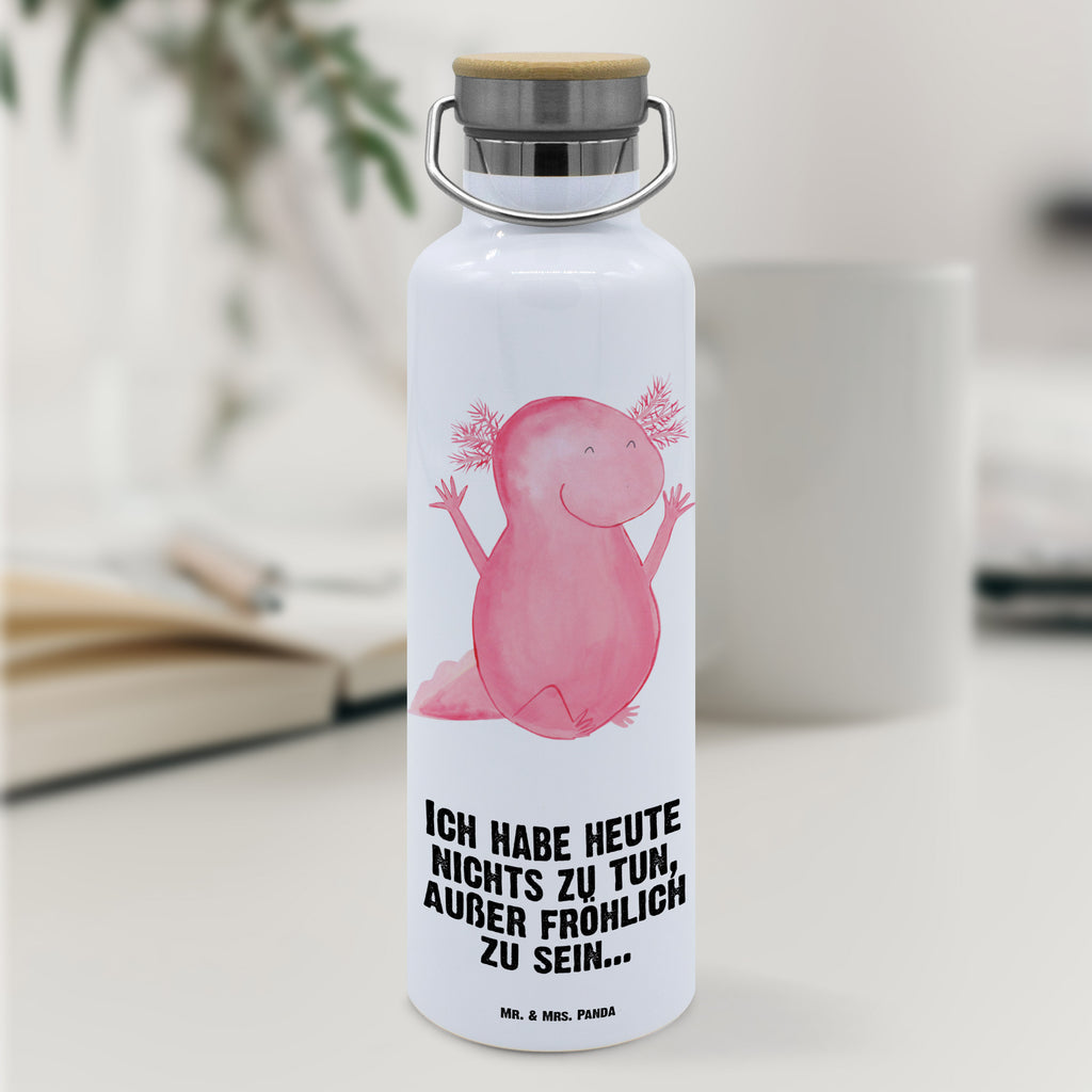 Trinkflasche Axolotl Hurra Thermosflasche, Isolierflasche, Edelstahl, Trinkflasche, isoliert, Wamrhaltefunktion, Sportflasche, Flasche zum Sport, Sportlerflasche, Axolotl, Molch, Axolot, Schwanzlurch, Lurch, Lurche, fröhlich, Spaß, Freude, Motivation, Zufriedenheit