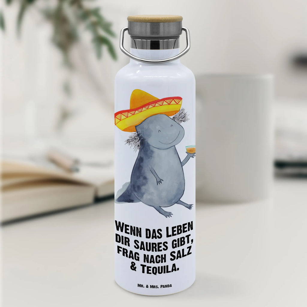 Trinkflasche Axolotl Tequila Thermosflasche, Isolierflasche, Edelstahl, Trinkflasche, isoliert, Wamrhaltefunktion, Sportflasche, Flasche zum Sport, Sportlerflasche, Axolotl, Molch, Mexico, Mexiko, Sombrero, Zitrone, Tequila, Motivation, Spruch, Schwanzlurch, Lurch, Lurche, Axolot, Feuerdrache, Feuersalamander