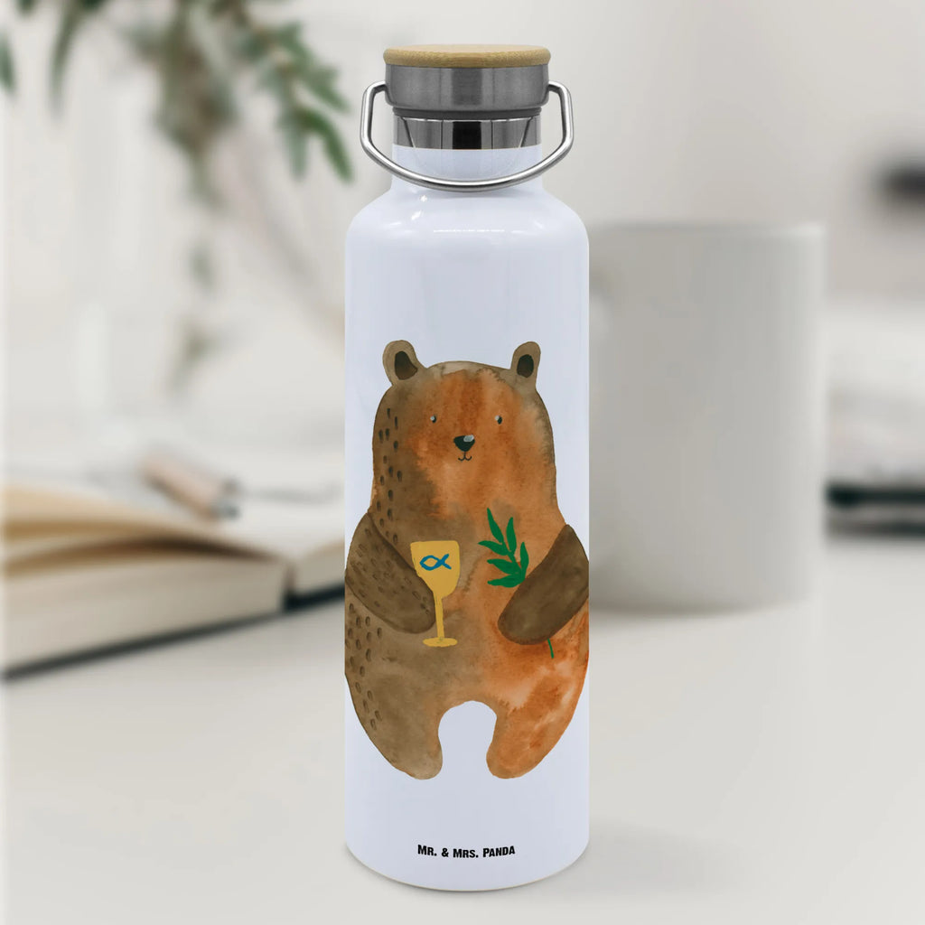 Trinkflasche Bär Konfirmation Thermosflasche, Isolierflasche, Edelstahl, Trinkflasche, isoliert, Wamrhaltefunktion, Sportflasche, Flasche zum Sport, Sportlerflasche, Bär, Teddy, Teddybär, Konfirmation, Kirche, evangelisch, Gottesdienst