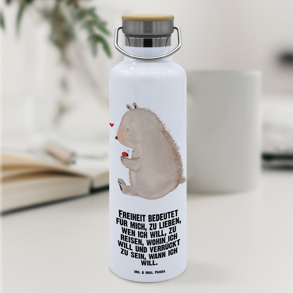 Trinkflasche Bär Marienkäfer Thermosflasche, Isolierflasche, Edelstahl, Trinkflasche, isoliert, Wamrhaltefunktion, Sportflasche, Flasche zum Sport, Sportlerflasche, Bär, Teddy, Teddybär, Marienkäfer, Liebe, Freiheit, Motivation, Das Leben ist schön