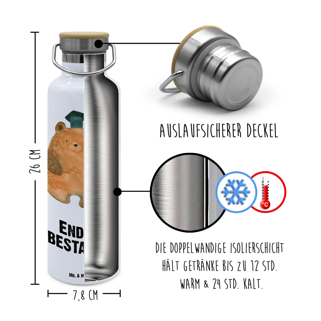 Trinkflasche Bär Prüfung Thermosflasche, Isolierflasche, Edelstahl, Trinkflasche, isoliert, Wamrhaltefunktion, Sportflasche, Flasche zum Sport, Sportlerflasche, Bär, Teddy, Teddybär, Abitur, Prüfungen, Prüfung bestanden, Abschluss, Zeugnis, Abschlusszeugnis