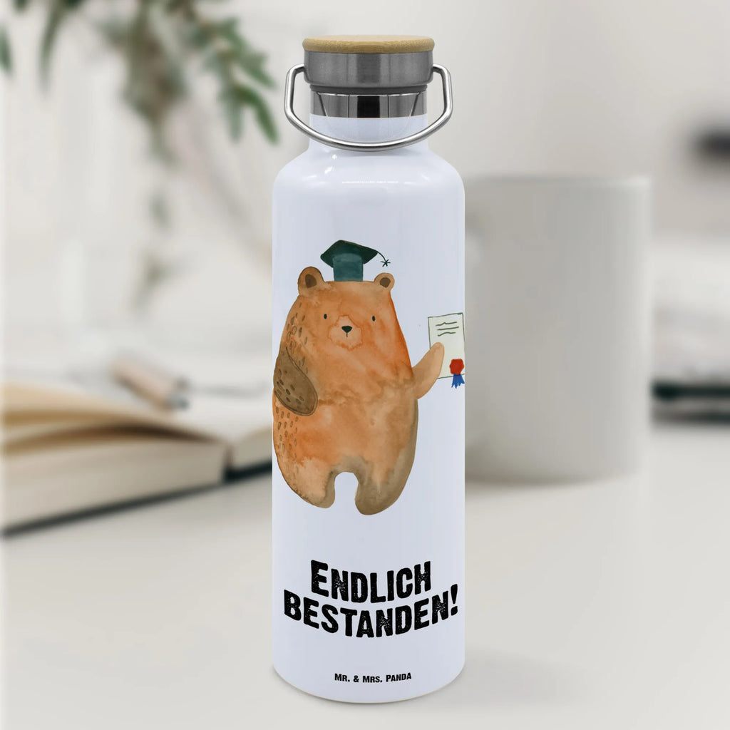 Trinkflasche Bär Prüfung Thermosflasche, Isolierflasche, Edelstahl, Trinkflasche, isoliert, Wamrhaltefunktion, Sportflasche, Flasche zum Sport, Sportlerflasche, Bär, Teddy, Teddybär, Abitur, Prüfungen, Prüfung bestanden, Abschluss, Zeugnis, Abschlusszeugnis