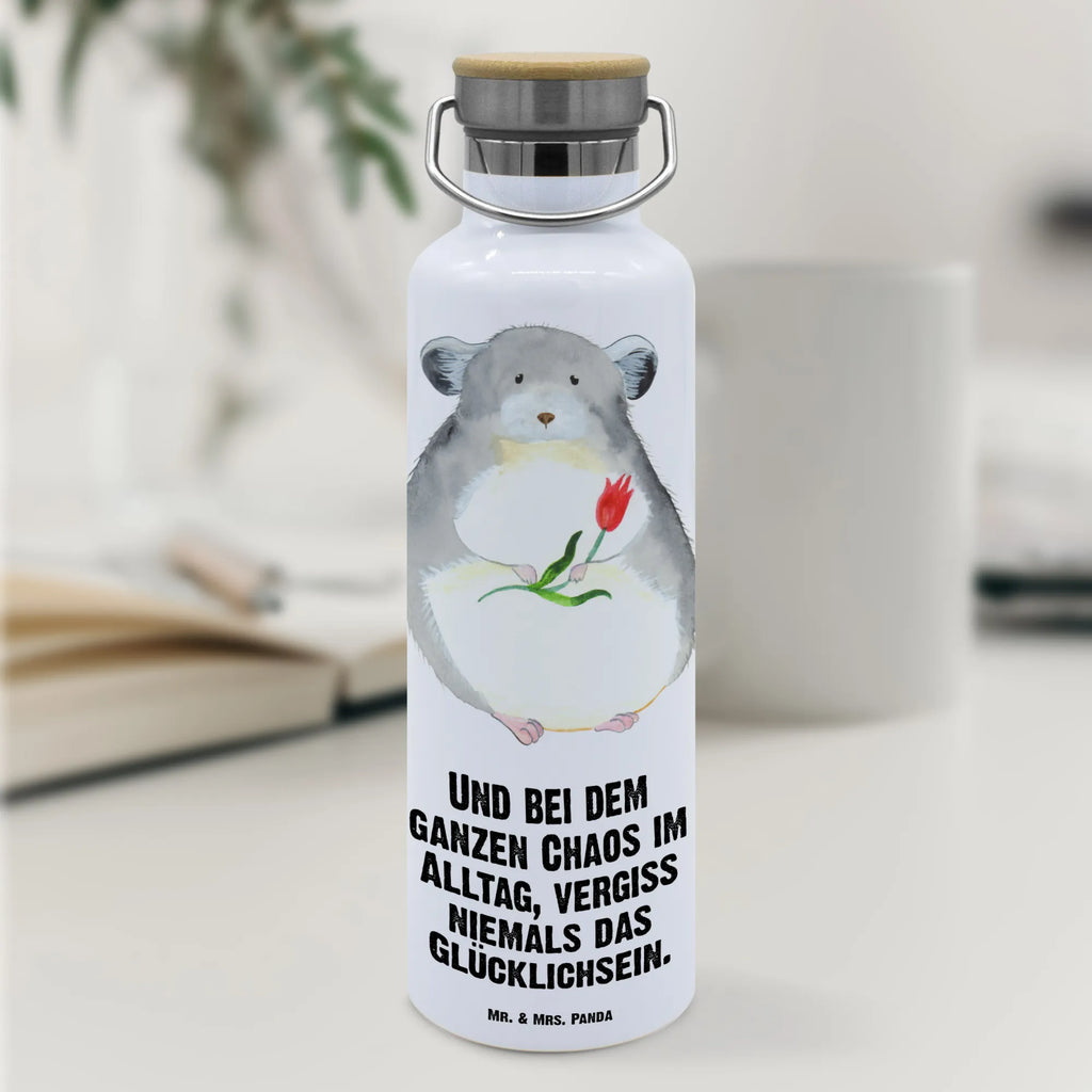 Trinkflasche Chinchilla Blume Thermosflasche, Isolierflasche, Edelstahl, Trinkflasche, isoliert, Wamrhaltefunktion, Sportflasche, Flasche zum Sport, Sportlerflasche, Tiermotive, Gute Laune, lustige Sprüche, Tiere, Chinchilla, Chinchillas, Liebeskummer, Kummer, Depressionen, traurig sein, Chaos, Glücklichsein, Büro, Büroalltag