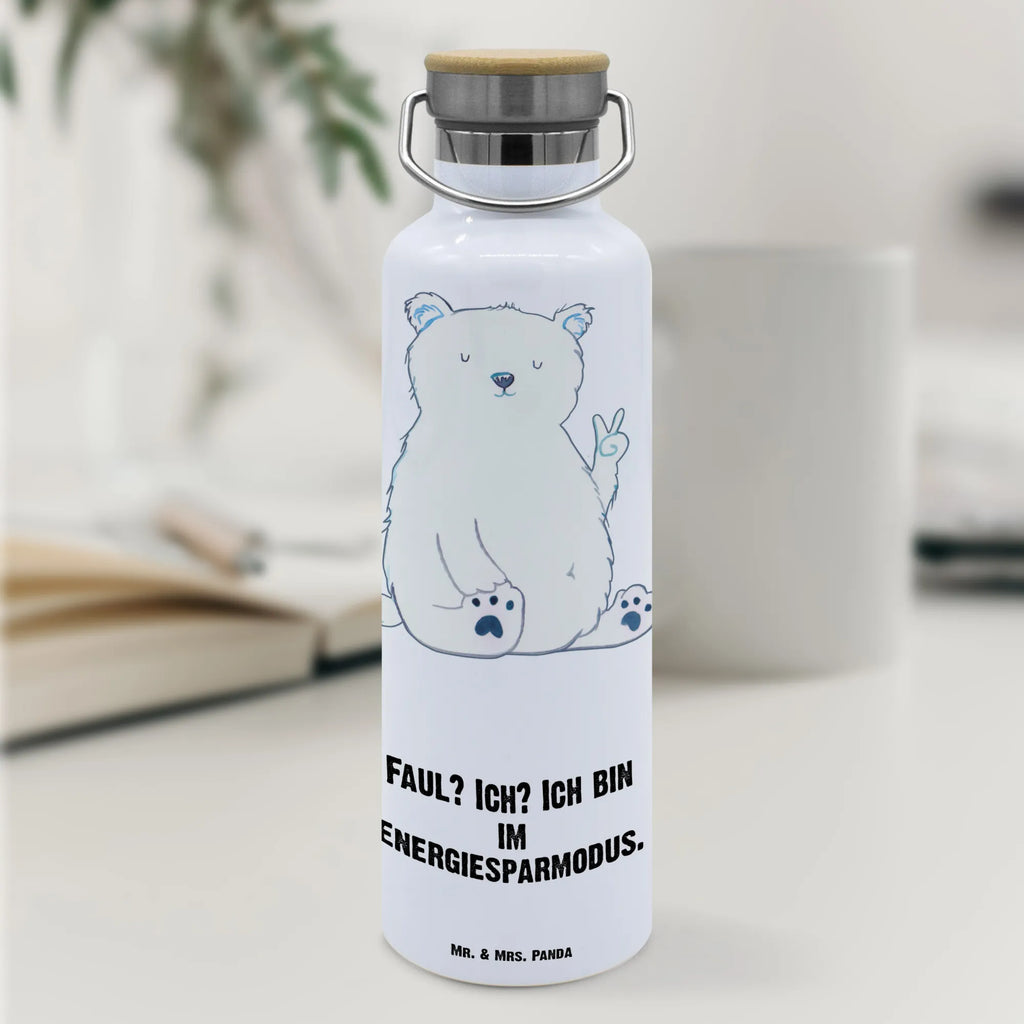 Trinkflasche Eisbär Faul Thermosflasche, Isolierflasche, Edelstahl, Trinkflasche, isoliert, Wamrhaltefunktion, Sportflasche, Flasche zum Sport, Sportlerflasche, Bär, Teddy, Teddybär, Eisbär, Nordpol, Faul, Entspannen, Relaxen, Büro, Arbeit, Bürojob, Arbeitsplatz, Homeoffice