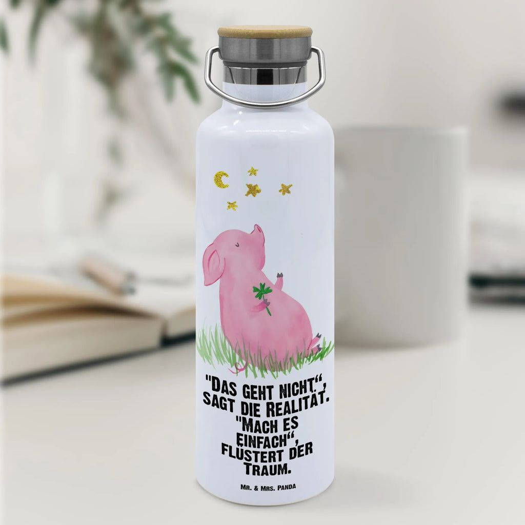 Trinkflasche Schwein Glück Thermosflasche, Isolierflasche, Edelstahl, Trinkflasche, isoliert, Wamrhaltefunktion, Sportflasche, Flasche zum Sport, Sportlerflasche, Tiermotive, Gute Laune, lustige Sprüche, Tiere, Glücksschwein. Glück, Schwein, Schweinchen, Sterne, Sernchen, Ziele, Träume, Motivation, Glücksbringer