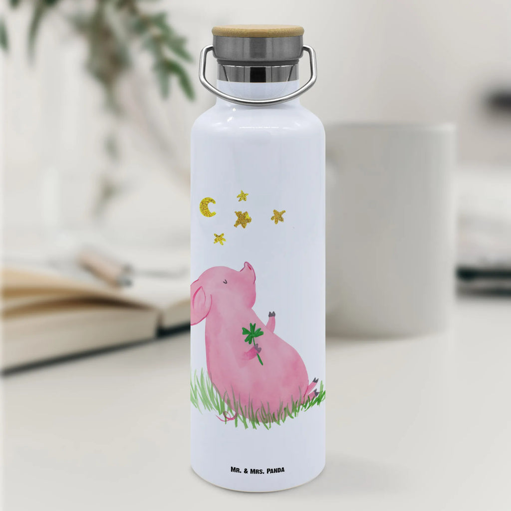 Trinkflasche Schwein Glück Thermosflasche, Isolierflasche, Edelstahl, Trinkflasche, isoliert, Wamrhaltefunktion, Sportflasche, Flasche zum Sport, Sportlerflasche, Tiermotive, Gute Laune, lustige Sprüche, Tiere, Glücksschwein. Glück, Schwein, Schweinchen, Sterne, Sernchen, Ziele, Träume, Motivation, Glücksbringer