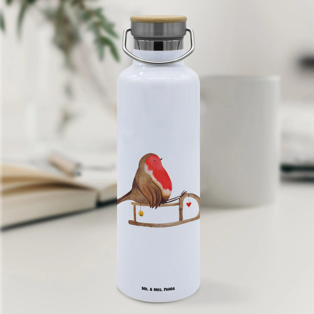 Trinkflasche Rotkehlchen Schlitten Thermosflasche, Isolierflasche, Edelstahl, Trinkflasche, isoliert, Wamrhaltefunktion, Sportflasche, Flasche zum Sport, Sportlerflasche, Winter, Weihnachten, Weihnachtsdeko, Nikolaus, Advent, Heiligabend, Wintermotiv, Schlitten, Vogel