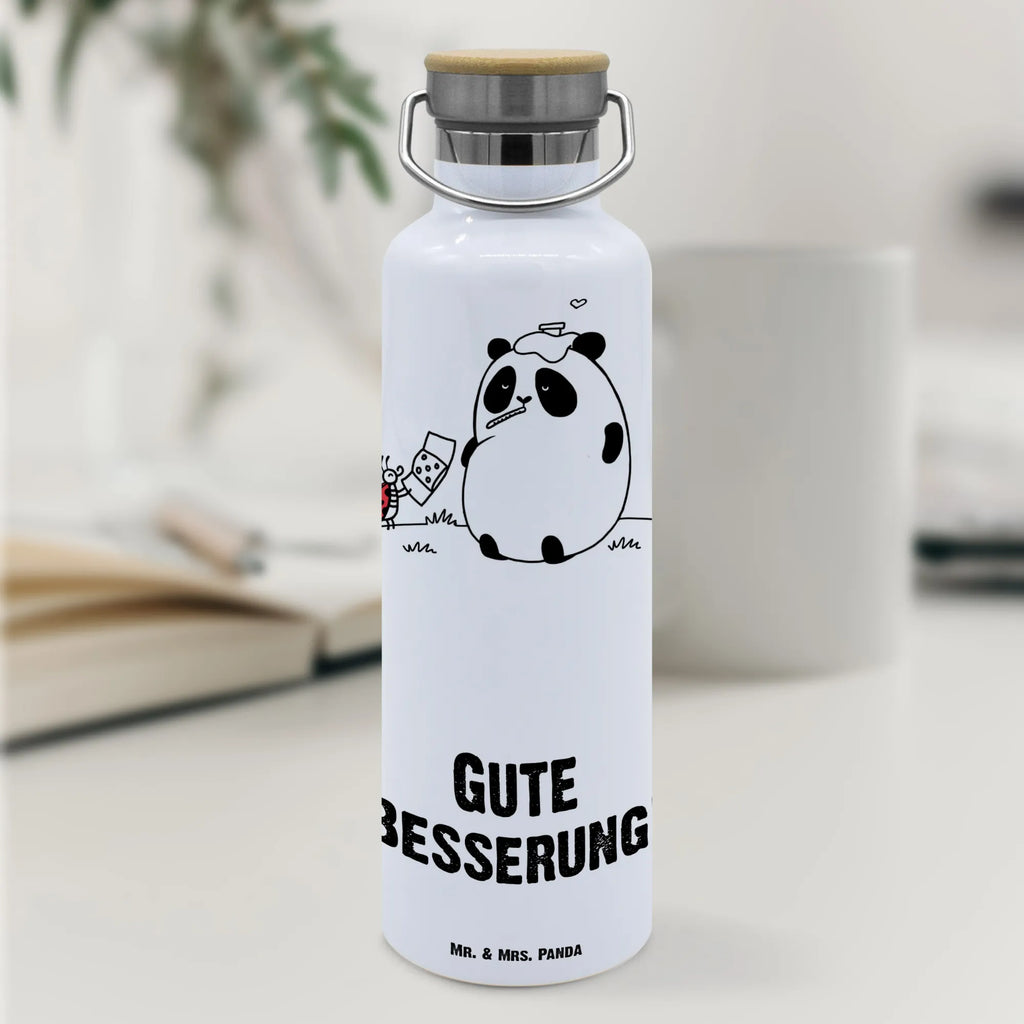 Trinkflasche Panda Gute Besserung Thermosflasche, Isolierflasche, Edelstahl, Trinkflasche, isoliert, Wamrhaltefunktion, Sportflasche, Flasche zum Sport, Sportlerflasche