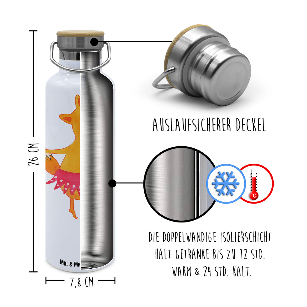 Trinkflasche Fuchs Ballerina Thermosflasche, Isolierflasche, Edelstahl, Trinkflasche, isoliert, Wamrhaltefunktion, Sportflasche, Flasche zum Sport, Sportlerflasche, Fuchs, Fuchs Spruch, Füchse, Füchsin, Ballerina, Ballett, Tänzerin, Tanzen, Party, Einladung, Geburtstag