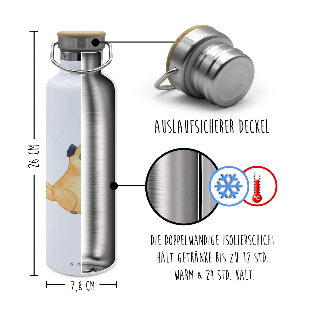 Trinkflasche Mops Thermosflasche, Isolierflasche, Edelstahl, Trinkflasche, isoliert, Wamrhaltefunktion, Sportflasche, Flasche zum Sport, Sportlerflasche, Hund, Hundemotiv, Haustier, Hunderasse, Tierliebhaber, Hundebesitzer, Sprüche, Mops, Liebe, Hundeliebe