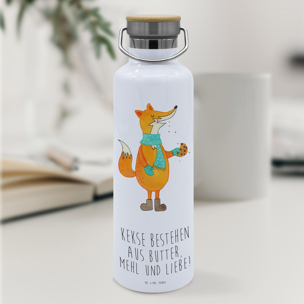 Trinkflasche Fuchs Keks Thermosflasche, Isolierflasche, Edelstahl, Trinkflasche, isoliert, Wamrhaltefunktion, Sportflasche, Flasche zum Sport, Sportlerflasche, Fuchs, Füchse, Backen Spruch, Kekse, Winter, Weihnachtszeit, Plätzchen, Liebe, Küche Deko