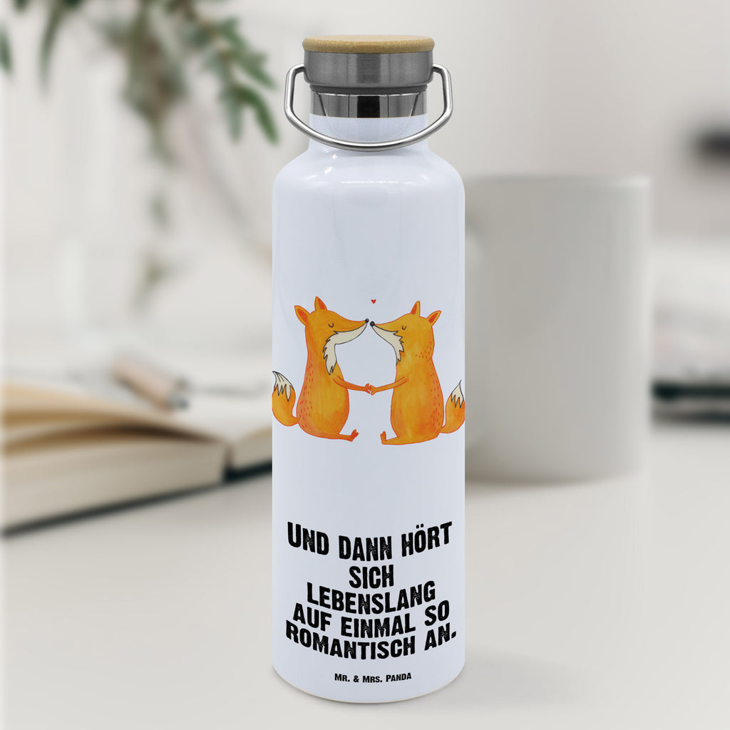 Trinkflasche Füchse Liebe Thermosflasche, Isolierflasche, Edelstahl, Trinkflasche, isoliert, Wamrhaltefunktion, Sportflasche, Flasche zum Sport, Sportlerflasche, Fuchs, Füchse, Fox, Liebe, Liebespaar, Paar, Partner, Freundin, Freund, Ehe, Verlobte, Ehemann, Ehefrau, Liebesbeweis