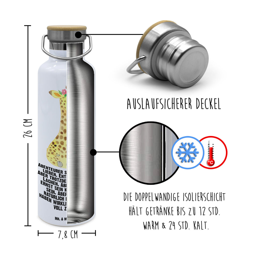 Trinkflasche Giraffe Blumenkranz Thermosflasche, Isolierflasche, Edelstahl, Trinkflasche, isoliert, Wamrhaltefunktion, Sportflasche, Flasche zum Sport, Sportlerflasche, Afrika, Wildtiere, Giraffe, Blumenkranz, Abenteurer, Selbstliebe, Freundin