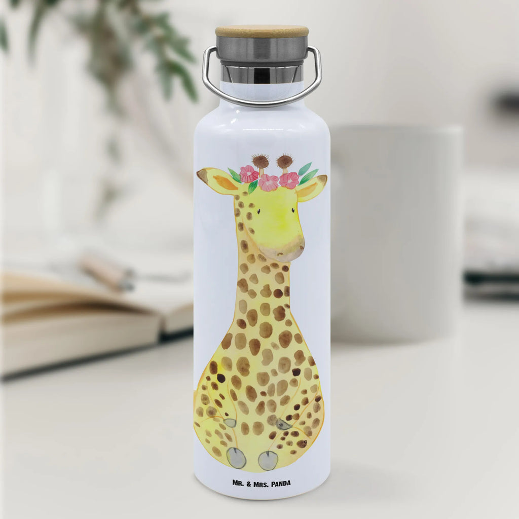 Trinkflasche Giraffe Blumenkranz Thermosflasche, Isolierflasche, Edelstahl, Trinkflasche, isoliert, Wamrhaltefunktion, Sportflasche, Flasche zum Sport, Sportlerflasche, Afrika, Wildtiere, Giraffe, Blumenkranz, Abenteurer, Selbstliebe, Freundin