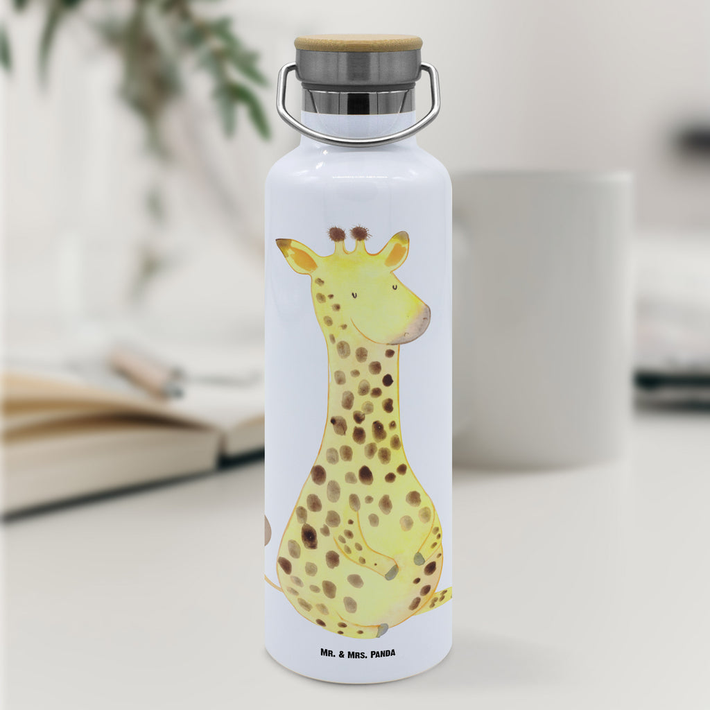 Trinkflasche Giraffe Zufrieden Thermosflasche, Isolierflasche, Edelstahl, Trinkflasche, isoliert, Wamrhaltefunktion, Sportflasche, Flasche zum Sport, Sportlerflasche, Afrika, Wildtiere, Giraffe, Zufrieden, Glück, Abenteuer