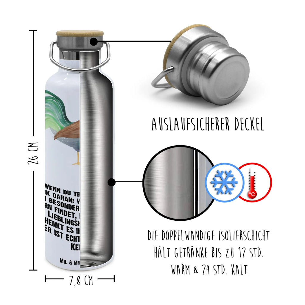 Trinkflasche Hahn Korn Thermosflasche, Isolierflasche, Edelstahl, Trinkflasche, isoliert, Wamrhaltefunktion, Sportflasche, Flasche zum Sport, Sportlerflasche, Bauernhof, Hoftiere, Landwirt, Landwirtin, Hahn, Korn, Henne, Eier, Natur