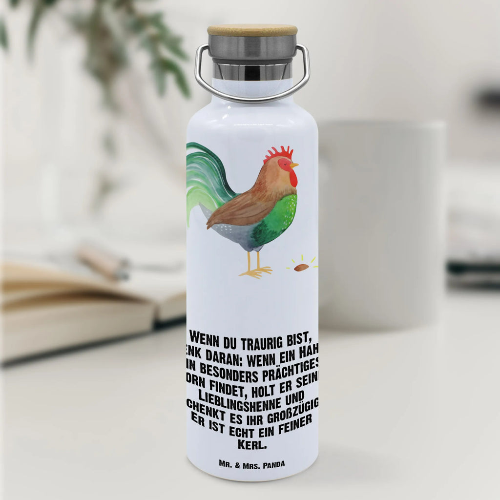 Trinkflasche Hahn Korn Thermosflasche, Isolierflasche, Edelstahl, Trinkflasche, isoliert, Wamrhaltefunktion, Sportflasche, Flasche zum Sport, Sportlerflasche, Bauernhof, Hoftiere, Landwirt, Landwirtin, Hahn, Korn, Henne, Eier, Natur