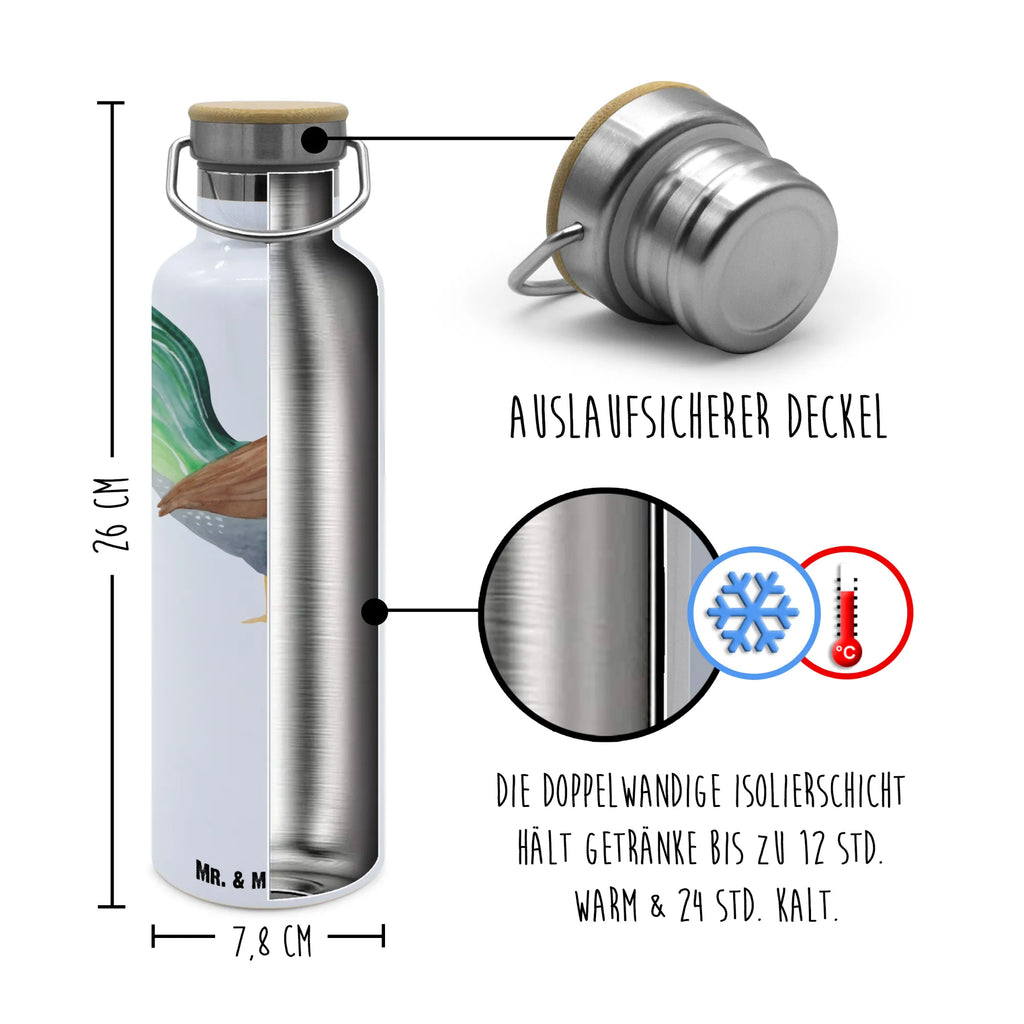 Trinkflasche Hahn Korn Thermosflasche, Isolierflasche, Edelstahl, Trinkflasche, isoliert, Wamrhaltefunktion, Sportflasche, Flasche zum Sport, Sportlerflasche, Bauernhof, Hoftiere, Landwirt, Landwirtin, Hahn, Korn, Henne, Eier, Natur