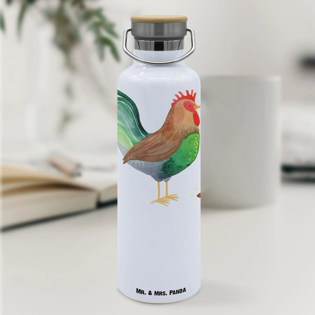 Trinkflasche Hahn Korn Thermosflasche, Isolierflasche, Edelstahl, Trinkflasche, isoliert, Wamrhaltefunktion, Sportflasche, Flasche zum Sport, Sportlerflasche, Bauernhof, Hoftiere, Landwirt, Landwirtin, Hahn, Korn, Henne, Eier, Natur