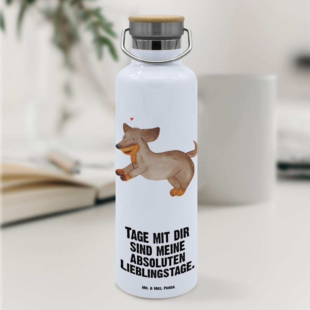 Trinkflasche Hund Dackel Thermosflasche, Isolierflasche, Edelstahl, Trinkflasche, isoliert, Wamrhaltefunktion, Sportflasche, Flasche zum Sport, Sportlerflasche, Hund, Hundemotiv, Haustier, Hunderasse, Tierliebhaber, Hundebesitzer, Sprüche, Hunde, Dackel, Dachshund, happy dog