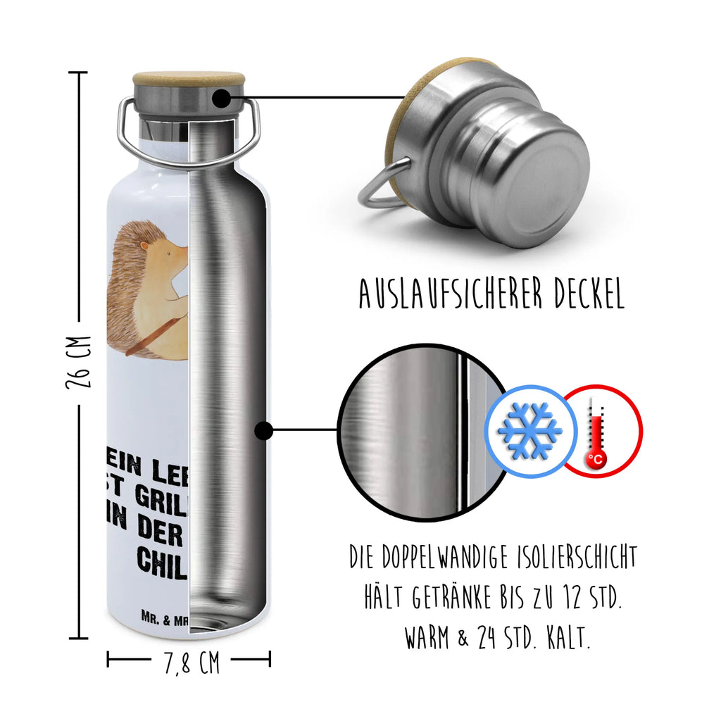 Trinkflasche Igel Grillen Thermosflasche, Isolierflasche, Edelstahl, Trinkflasche, isoliert, Wamrhaltefunktion, Sportflasche, Flasche zum Sport, Sportlerflasche, Tiermotive, Gute Laune, lustige Sprüche, Tiere, Igel, Grillen, Ziele, Motivation, arbeitslos, Sinn des Lebens, Spruch