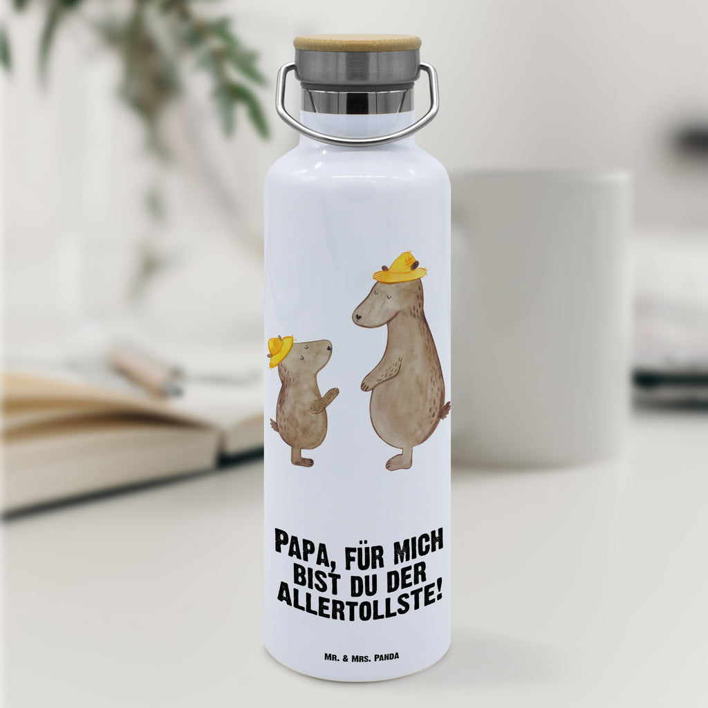 Trinkflasche Bären mit Hut Thermosflasche, Isolierflasche, Edelstahl, Trinkflasche, isoliert, Wamrhaltefunktion, Sportflasche, Flasche zum Sport, Sportlerflasche, Familie, Vatertag, Muttertag, Bruder, Schwester, Mama, Papa, Oma, Opa, Bär, Bären, Vater, Papi, Paps, Dad, Daddy, Lieblingsmensch, Sohn, Söhne, Kind, Kinder, Vater-Sohn, Family, Vorbild