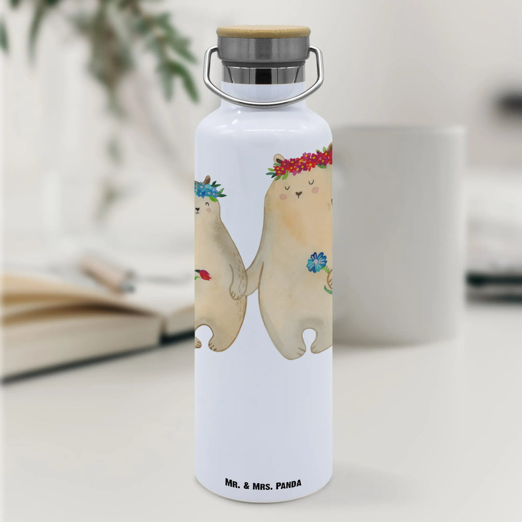 Trinkflasche Bären mit Blumenkranz Thermosflasche, Isolierflasche, Edelstahl, Trinkflasche, isoliert, Wamrhaltefunktion, Sportflasche, Flasche zum Sport, Sportlerflasche, Familie, Vatertag, Muttertag, Bruder, Schwester, Mama, Papa, Oma, Opa, Bär, Bären, Mutter, Mutti, Mami, Lieblingsmensch, Lieblingsmama, beste Mutter, weltbeste Mama, Geschenk Mama. Muttertag, Tochter, Kind, Kinder, Töchter, Family, Vorbild