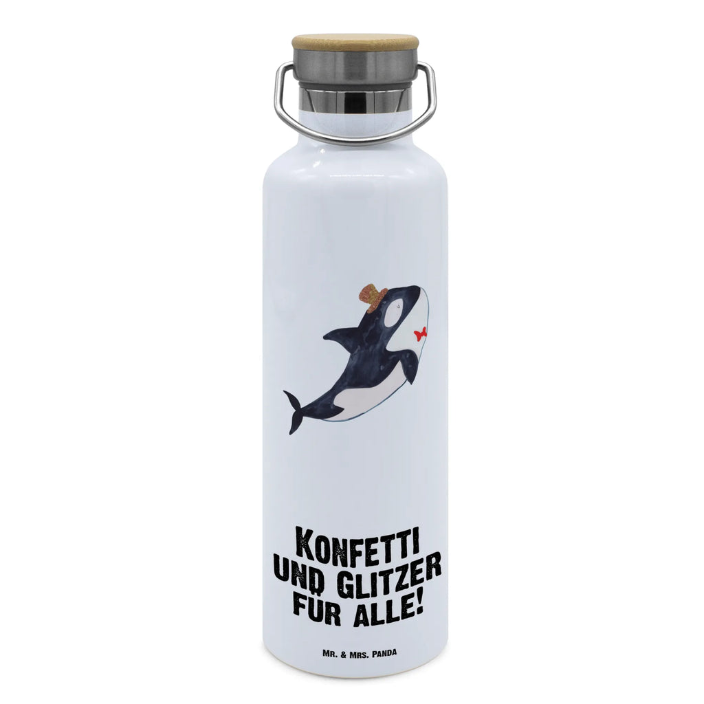 Trinkflasche Orca Zylinder Thermosflasche, Isolierflasche, Edelstahl, Trinkflasche, isoliert, Wamrhaltefunktion, Sportflasche, Flasche zum Sport, Sportlerflasche, Meerestiere, Meer, Urlaub, Narwal, Glitter, Konfetti, Glitzer, Geburtstag, Feier, Fete, Fest, Glückwunsch, Orca