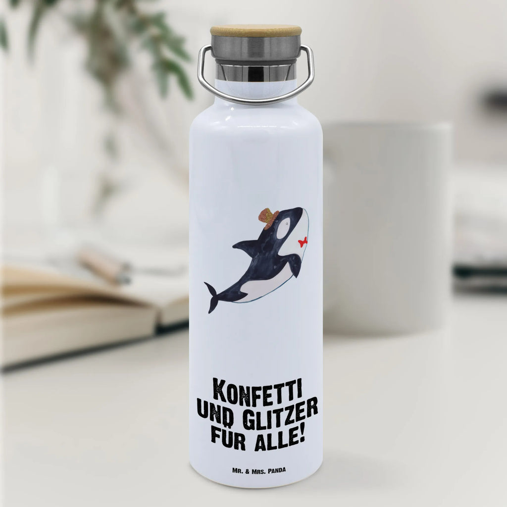 Trinkflasche Orca Zylinder Thermosflasche, Isolierflasche, Edelstahl, Trinkflasche, isoliert, Wamrhaltefunktion, Sportflasche, Flasche zum Sport, Sportlerflasche, Meerestiere, Meer, Urlaub, Narwal, Glitter, Konfetti, Glitzer, Geburtstag, Feier, Fete, Fest, Glückwunsch, Orca