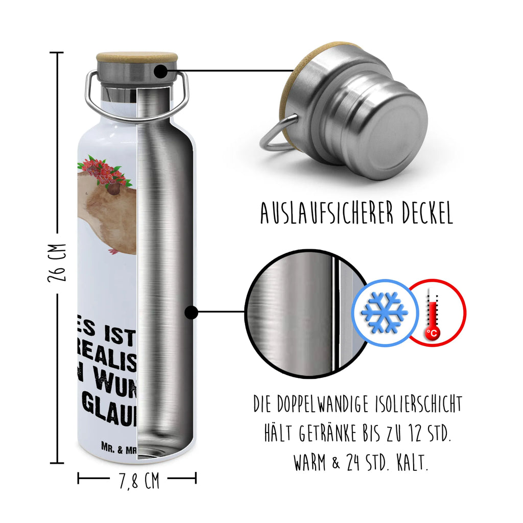 Trinkflasche Meerschweinchen Weisheit Thermosflasche, Isolierflasche, Edelstahl, Trinkflasche, isoliert, Wamrhaltefunktion, Sportflasche, Flasche zum Sport, Sportlerflasche, Tiermotive, Gute Laune, lustige Sprüche, Tiere, Meerschweinchen, Meerie, Meeries, Wunder, Blumenkind, Realität, Spruch, Weisheit, Motivation, Wunderland