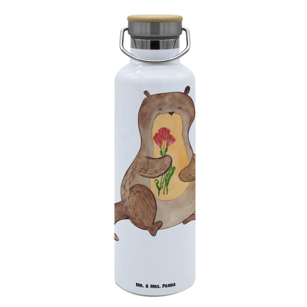 Trinkflasche Otter Blumenstrauß Thermosflasche, Isolierflasche, Edelstahl, Trinkflasche, isoliert, Wamrhaltefunktion, Sportflasche, Flasche zum Sport, Sportlerflasche, Otter, Fischotter, Seeotter, Otter Seeotter See Otter