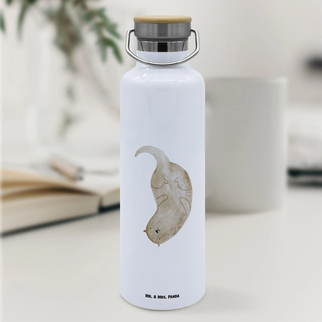 Trinkflasche Otter Kopfüber Thermosflasche, Isolierflasche, Edelstahl, Trinkflasche, isoliert, Wamrhaltefunktion, Sportflasche, Flasche zum Sport, Sportlerflasche, Otter, Fischotter, Seeotter, Otter Seeotter See Otter