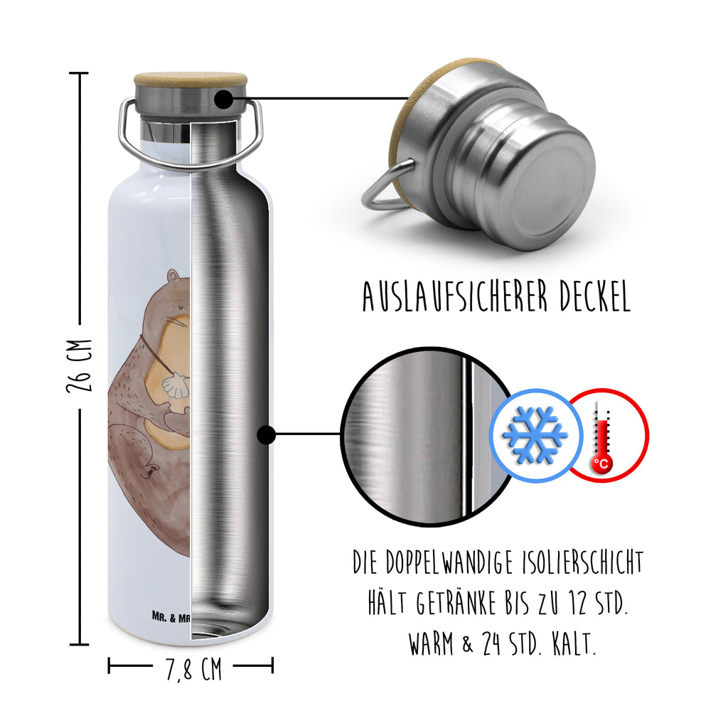 Trinkflasche Otter Muschel Thermosflasche, Isolierflasche, Edelstahl, Trinkflasche, isoliert, Wamrhaltefunktion, Sportflasche, Flasche zum Sport, Sportlerflasche, Otter, Fischotter, Seeotter, Otterliebe, grübeln, träumen, Motivation, Tagträumen, Büro