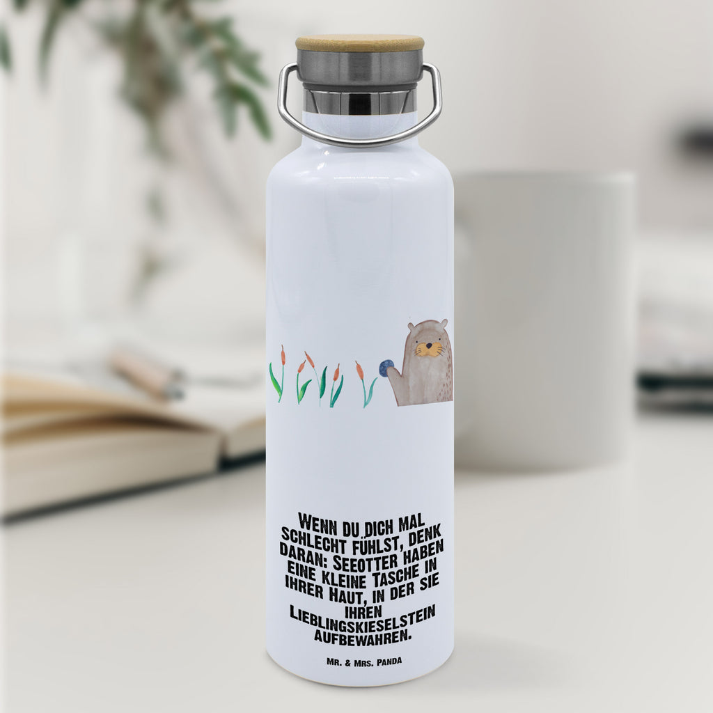 Trinkflasche Otter Stein Thermosflasche, Isolierflasche, Edelstahl, Trinkflasche, isoliert, Wamrhaltefunktion, Sportflasche, Flasche zum Sport, Sportlerflasche, Otter, Fischotter, Seeotter, Otter Seeotter See Otter