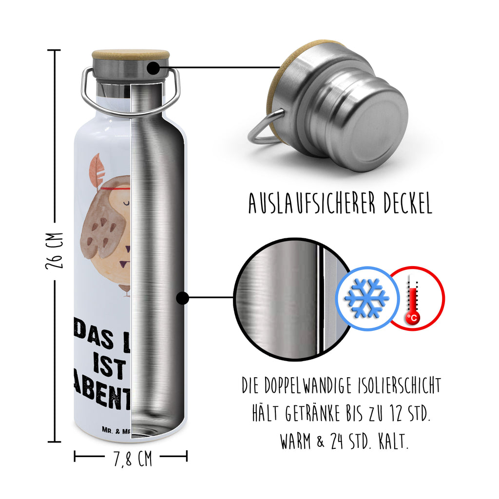 Trinkflasche Eule Federschmuck Thermosflasche, Isolierflasche, Edelstahl, Trinkflasche, isoliert, Wamrhaltefunktion, Sportflasche, Flasche zum Sport, Sportlerflasche, Eule, Eule Deko, Owl, Das Leben ist ein Abenteuer, Reisespruch, Federschmuck, Dekoration