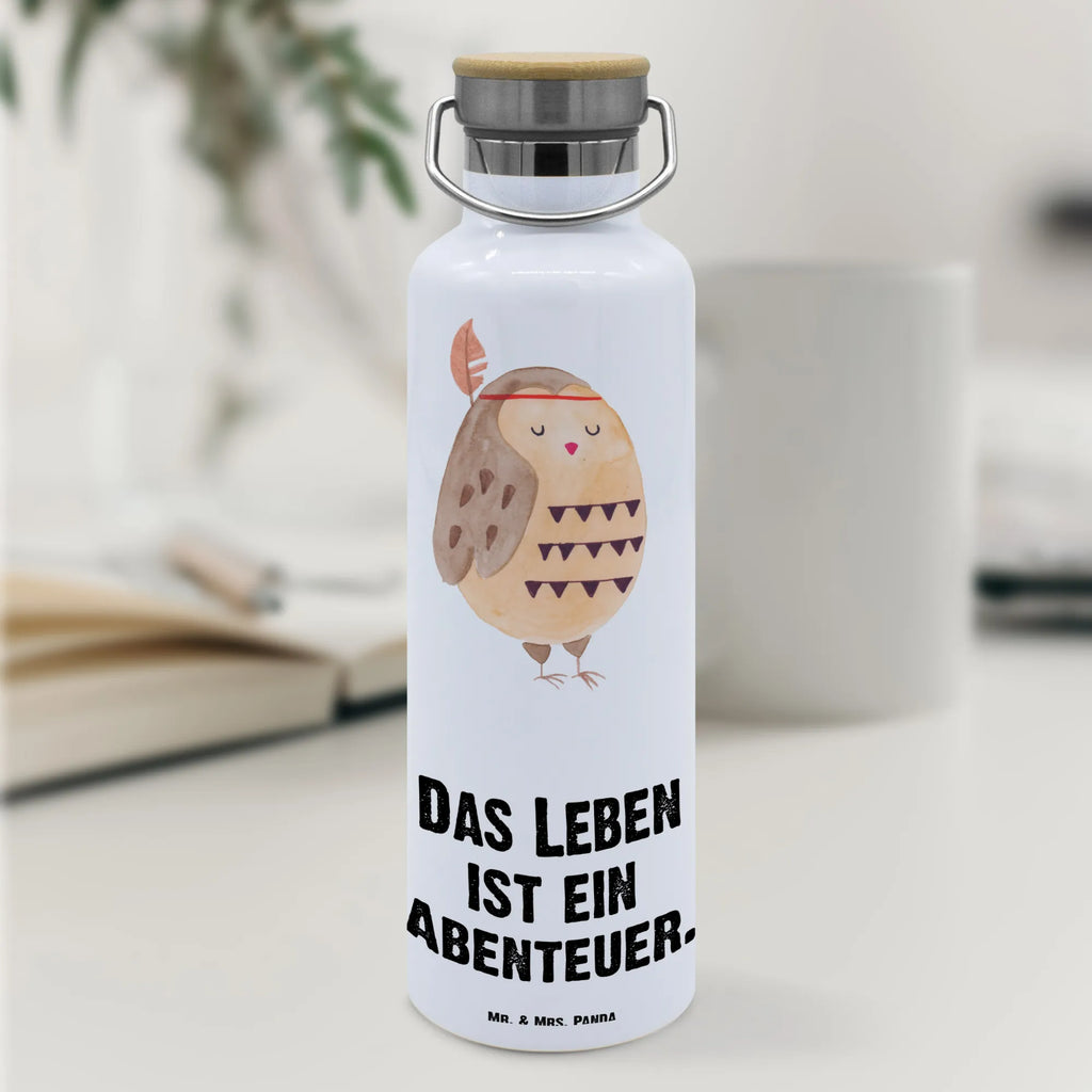 Trinkflasche Eule Federschmuck Thermosflasche, Isolierflasche, Edelstahl, Trinkflasche, isoliert, Wamrhaltefunktion, Sportflasche, Flasche zum Sport, Sportlerflasche, Eule, Eule Deko, Owl, Das Leben ist ein Abenteuer, Reisespruch, Federschmuck, Dekoration