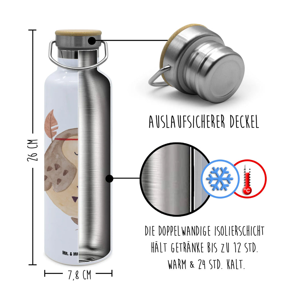 Trinkflasche Eule Federschmuck Thermosflasche, Isolierflasche, Edelstahl, Trinkflasche, isoliert, Wamrhaltefunktion, Sportflasche, Flasche zum Sport, Sportlerflasche, Eule, Eule Deko, Owl, Das Leben ist ein Abenteuer, Reisespruch, Federschmuck, Dekoration