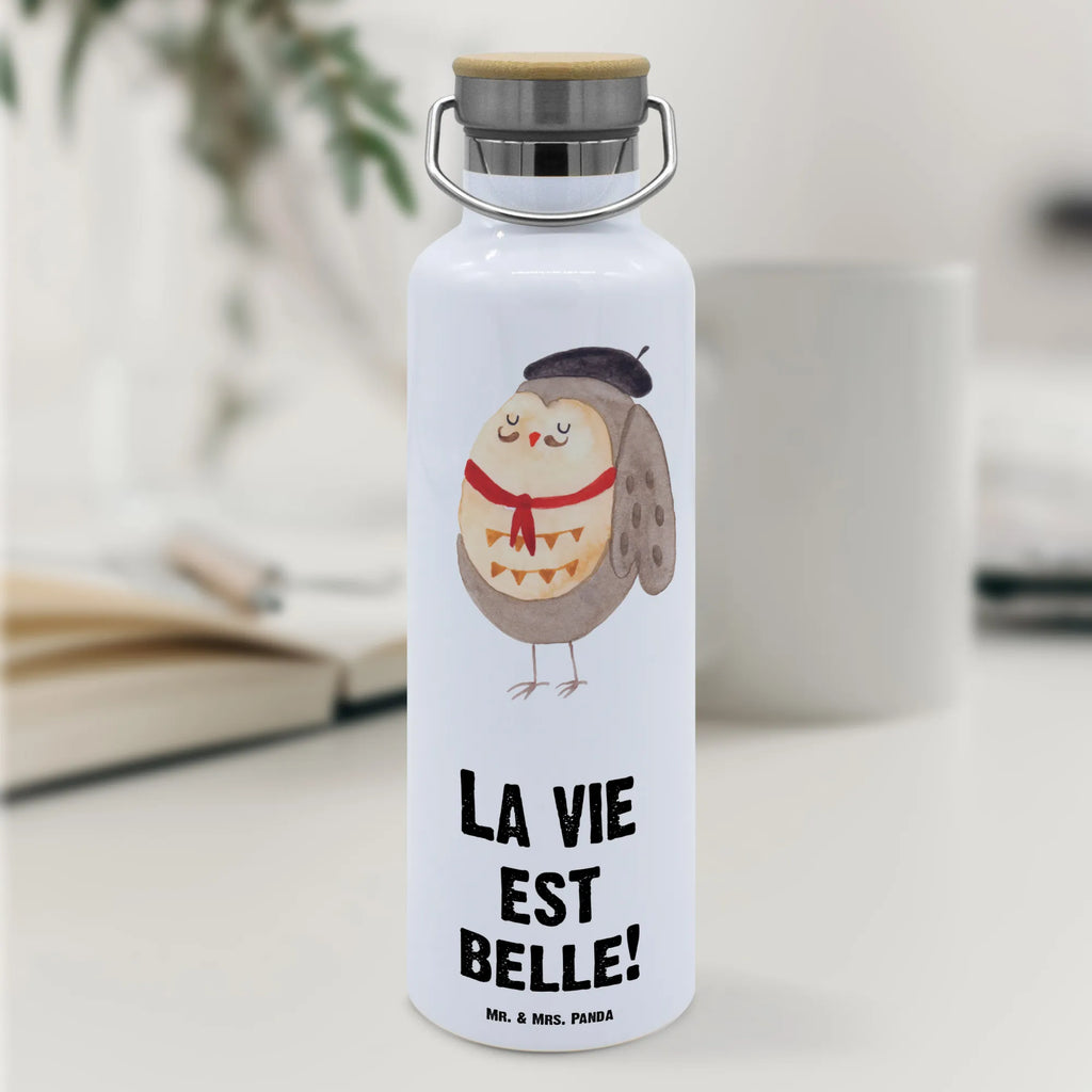 Trinkflasche Eule Frankreich Thermosflasche, Isolierflasche, Edelstahl, Trinkflasche, isoliert, Wamrhaltefunktion, Sportflasche, Flasche zum Sport, Sportlerflasche, Eule, Eulen, Eule Deko, Owl, hibou, La vie est belle, das Leben ist schön, Spruch schön, Spruch Französisch, Frankreich