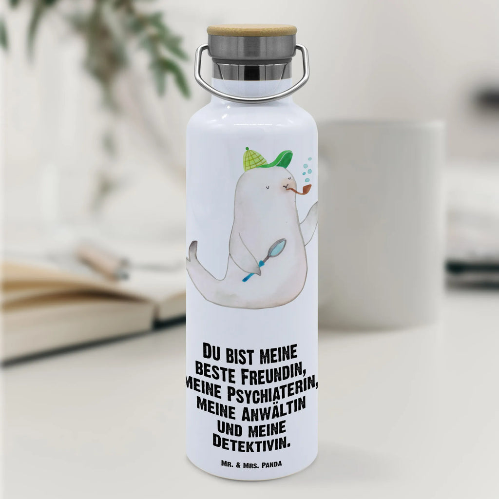 Trinkflasche Robbe Sherlock Thermosflasche, Isolierflasche, Edelstahl, Trinkflasche, isoliert, Wamrhaltefunktion, Sportflasche, Flasche zum Sport, Sportlerflasche, Tiermotive, Gute Laune, lustige Sprüche, Tiere